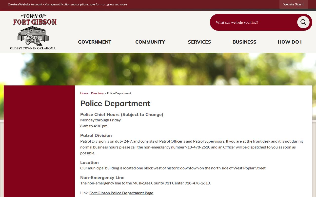 Fort Gibson Police arrest-record contact page