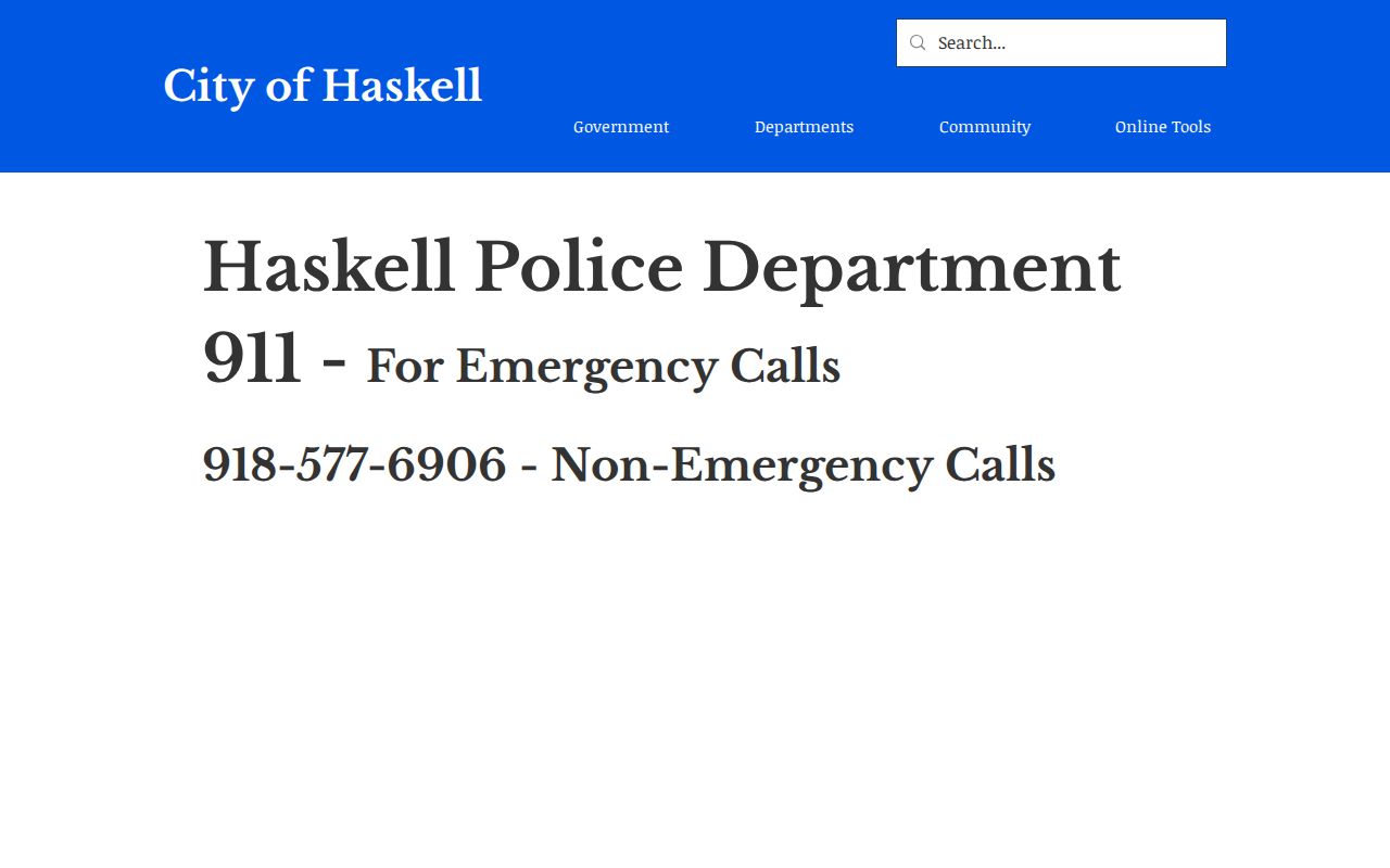 Haskell Police Department contact page for Haskell arrest records