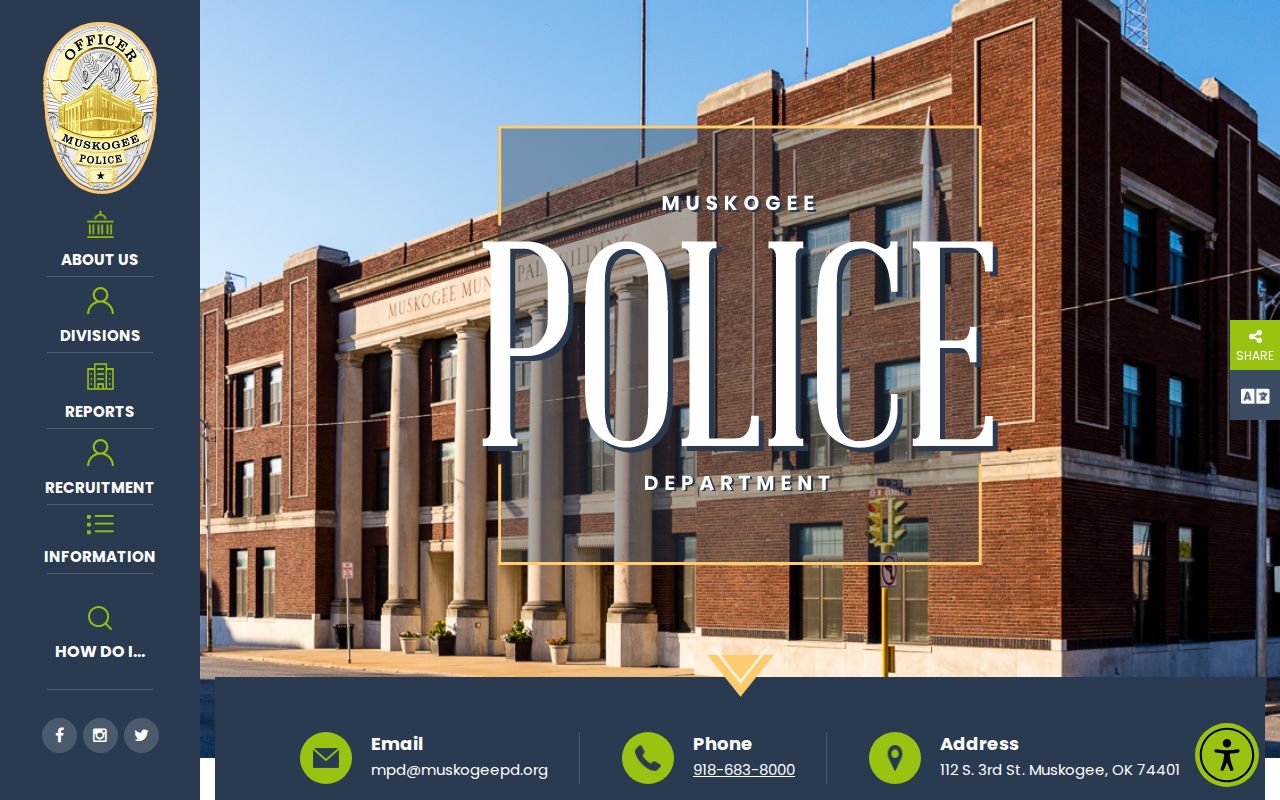 Muskogee Police Department contact page for city arrest record requests