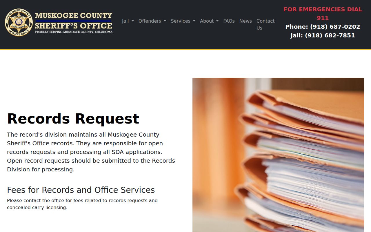 Muskogee County Sheriff Records Division booking record request information